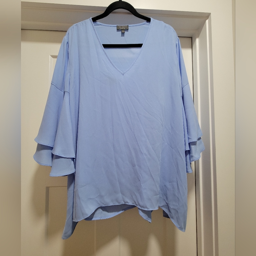 Light Blue Women's Top Wwith Flare Sleeves